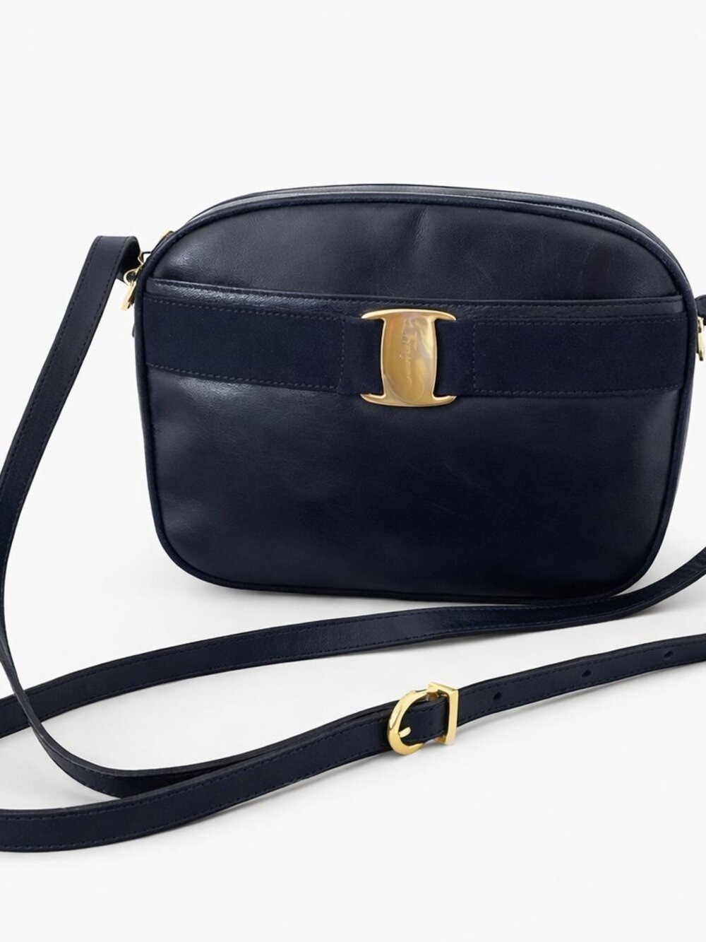 LABOR DAY SALE-Salvatore Ferragamo Navy Blue Vara Crossbody Shoulder Bag